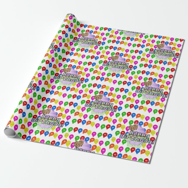 Happy Birthday Wrapping Paper farbenfrohe Balloons Geschenkpapier (Ungerollt)