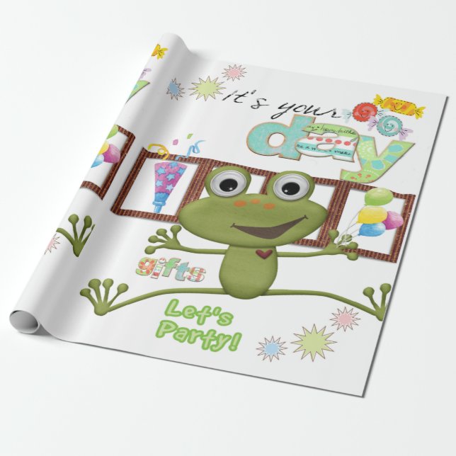 Happy Birthday Wrapping Paper Friends Family Frog Geschenkpapier (Ungerollt)