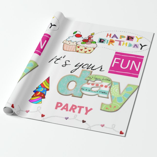 Happy Birthday Wrapping Paper FUN Cupcake Geschenkpapier (Ungerollt)