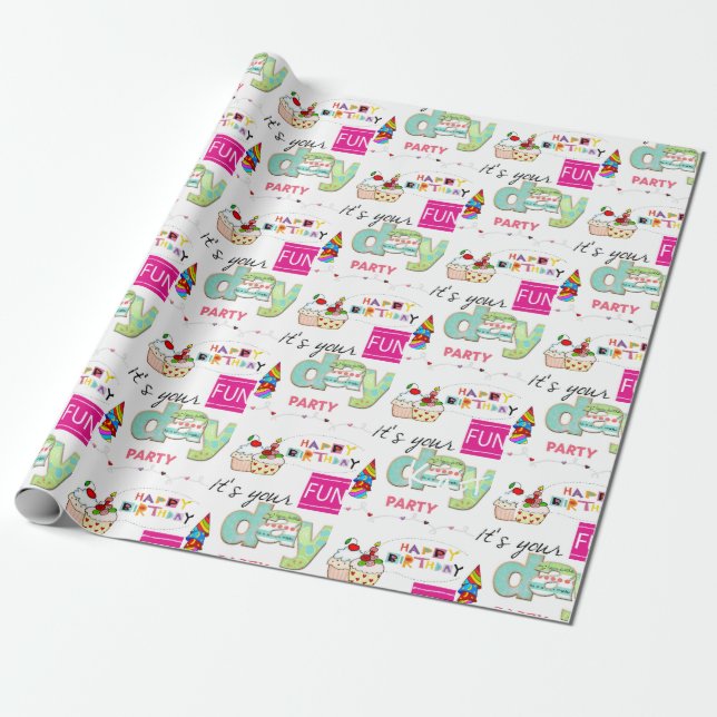 Happy Birthday Wrapping Paper FUN Cupcake Geschenkpapier (Ungerollt)