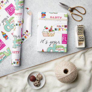 Happy Birthday Wrapping Paper FUN Cupcake Geschenkpapier