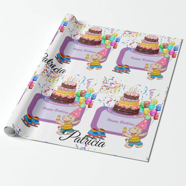 Happy Birthday Wrapping Paper Hippopotamus Geschenkpapier (Ungerollt)