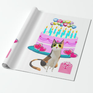 Happy Birthday Wrapping Paper Katze Lady Geburtsta Geschenkpapier