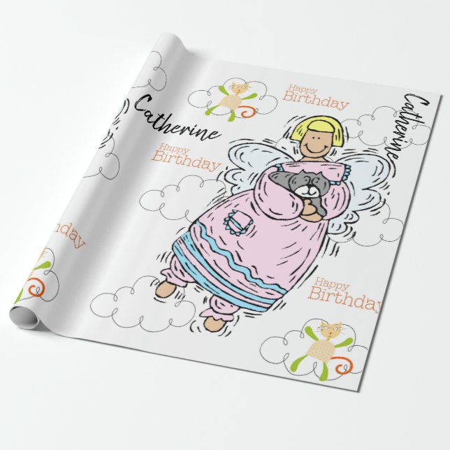Happy Birthday Wrapping Paper Katze Lady Geburtsta Geschenkpapier (Ungerollt)