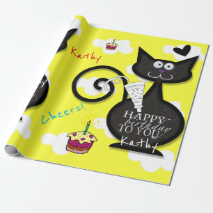 Happy Birthday Wrapping Paper Katze Lady Geburtsta Geschenkpapier