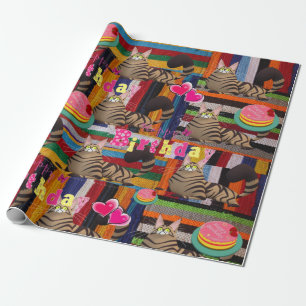 Happy Birthday Wrapping Paper Katze Lady Geburtsta Geschenkpapier