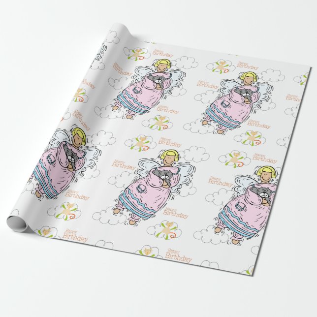 Happy Birthday Wrapping Paper Katze Lady Geburtsta Geschenkpapier (Ungerollt)