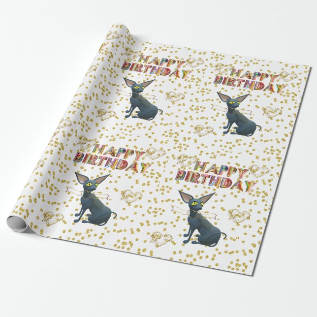 Happy Birthday Wrapping Paper Katze Lady Geburtsta Geschenkpapier (Ungerollt)