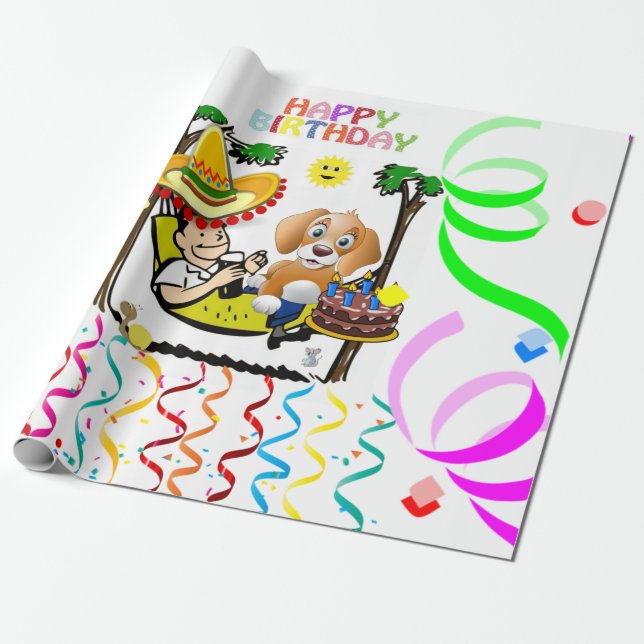 Happy Birthday Wrapping Paper Man Boy Geschenkpapier (Ungerollt)