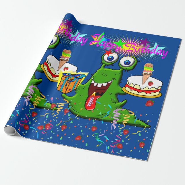 Happy Birthday Wrapping Paper Monster Geschenkpapier (Ungerollt)