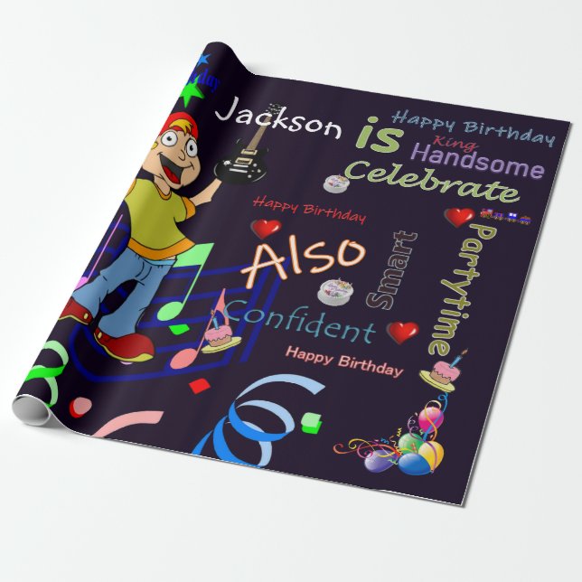 Happy Birthday Wrapping Paper Musician Gitarre Geschenkpapier (Ungerollt)