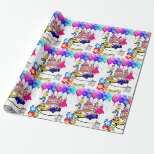 Happy Birthday Wrapping Paper Over the Hill Geschenkpapier