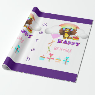 Happy Birthday Wrapping Paper Owl Geschenkpapier