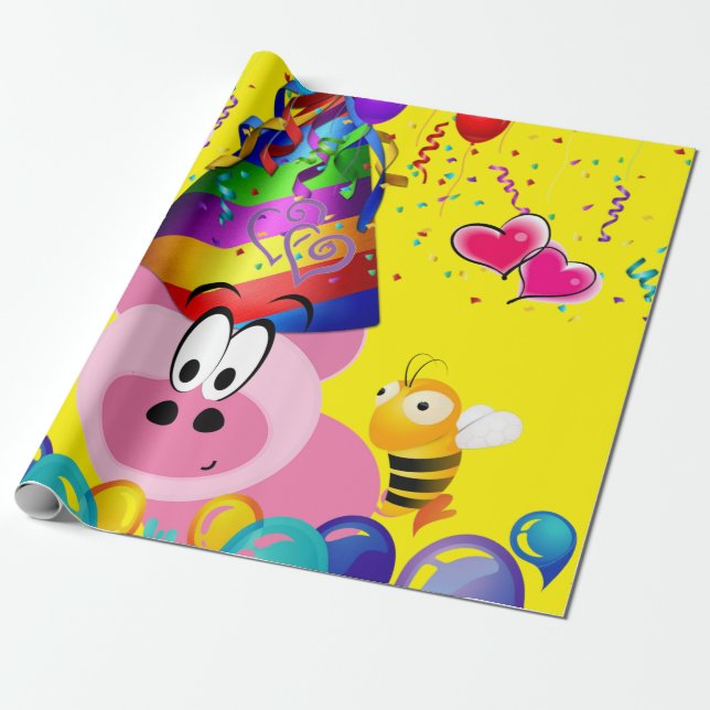 Happy Birthday Wrapping Paper Pig Hummel Geschenkpapier (Ungerollt)