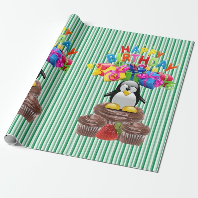 Happy Birthday Wrapping Paper Pinguin Geschenkpapier (Ungerollt)