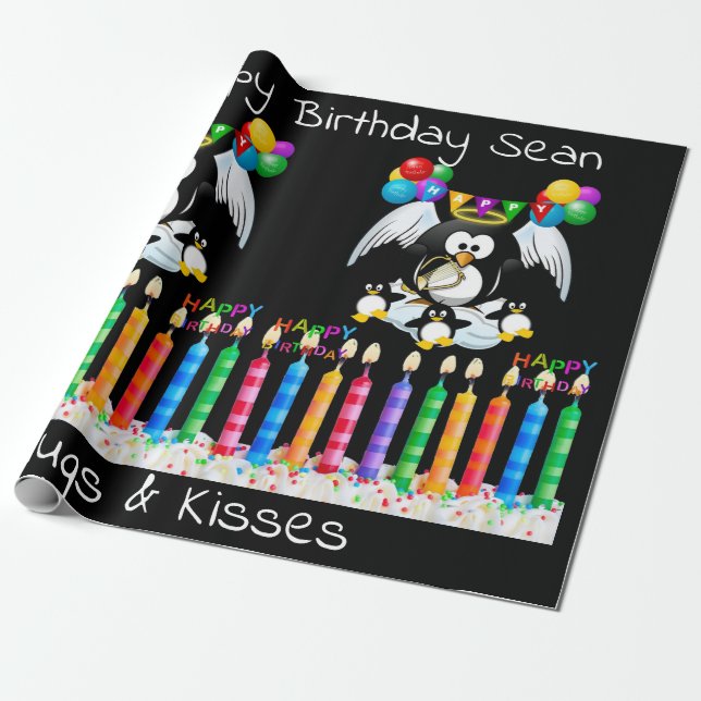 Happy Birthday Wrapping Paper Pinguin Geschenkpapier (Ungerollt)