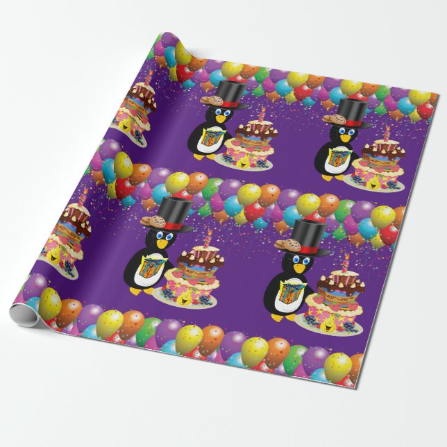 Happy Birthday Wrapping Paper Pinguin Geschenkpapier (Ungerollt)