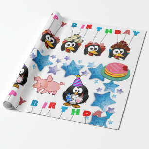 Happy Birthday Wrapping Paper Pinguin Schweine Geschenkpapier