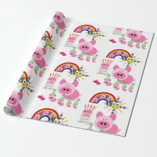 Happy Birthday Wrapping Paper Pink Pigs Geschenkpapier