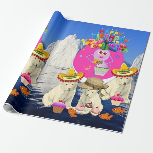 Happy Birthday Wrapping Paper Polar Bear Geschenkpapier (Ungerollt)