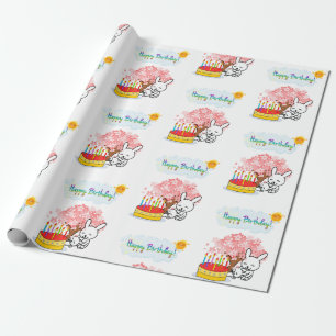 Happy Birthday Wrapping Paper Rabbit Cake Geschenkpapier