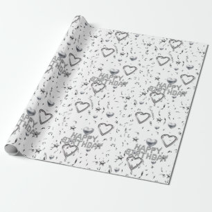 Happy Birthday Wrapping Paper Silver Hearts Geschenkpapier