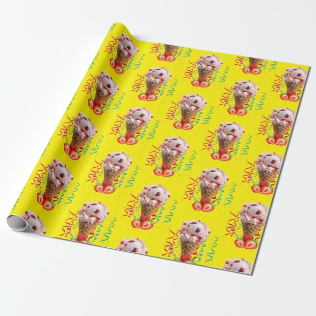 Happy Birthday Wrapping Paper Strawberry Ice Creme Geschenkpapier (Ungerollt)