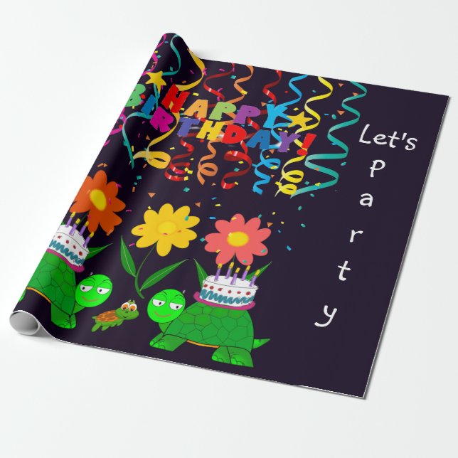 Happy Birthday Wrapping Paper Turtles Geschenkpapier (Ungerollt)