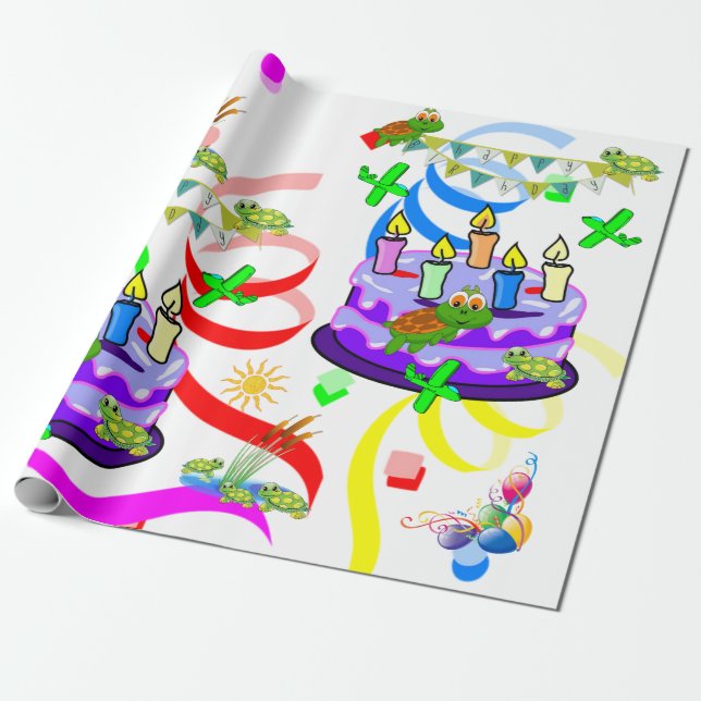 Happy Birthday Wrapping Paper Turtles Geschenkpapier (Ungerollt)