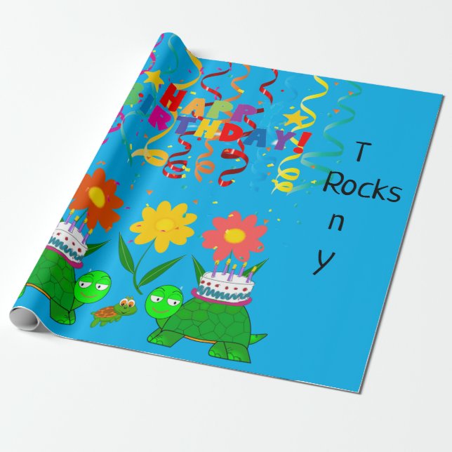 Happy Birthday Wrapping Paper Turtles Geschenkpapier (Ungerollt)