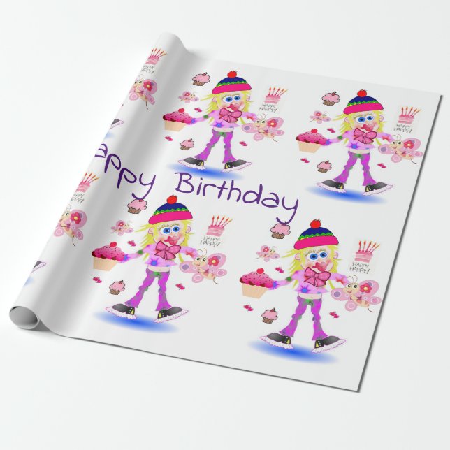 Happy Birthday Wrapping Paper Wacky Girl Geschenkpapier (Ungerollt)