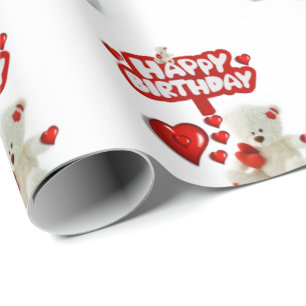 Happy Birthday Wrapping Paper White Teddy Bär Geschenkpapier