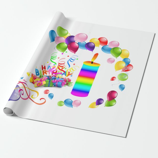 Happy Birthday Wrapping Papier Kerzen Balloons Geschenkpapier (Ungerollt)
