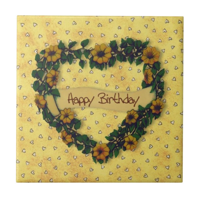 Happy Birthday Wreath Tile Fliese (Vorderseite)