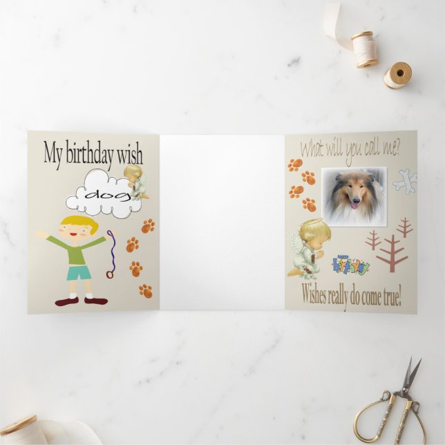 Happy Birthday Wünschen nach einem Hund Dreifach Gefaltete Karte (Innenseite)