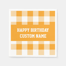Happy Birthday Yellow Gingham Serviette