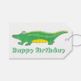 Happy Birthday Yellow Green Alligator Crocodile Geschenkanhänger