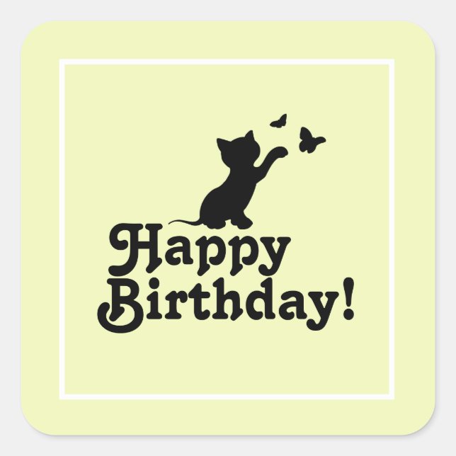 Happy Birthday Yellow Kitten and Butterfly Sticker (Vorderseite)