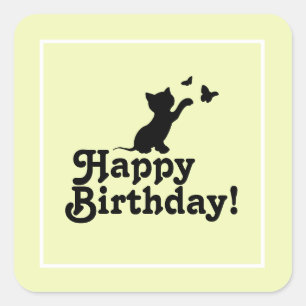 Happy Birthday Yellow Kitten and Butterfly Sticker