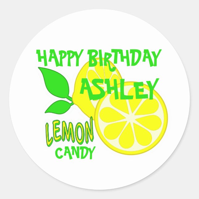 Happy Birthday Yellow Lemon Runder Aufkleber (Vorderseite)