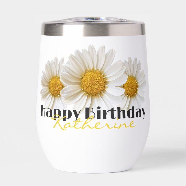 Happy Birthday Yellow Name White Daisies (Vorderseite)
