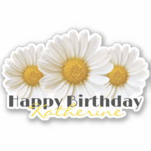 Happy Birthday Yellow Name White Daisies Aufkleber