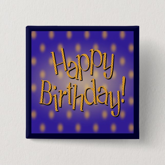 Happy Birthday Yellow Polka Dot Text Blau Button (Vorderseite)