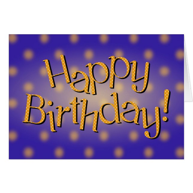 Happy Birthday Yellow Polka Dot Text Blue Bkgrd (Vorderseite (Horizontal))