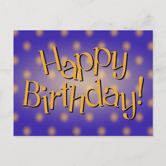 Happy Birthday Yellow Polka Dot Text Blue Bkgrd Postkarte (Vorderseite)