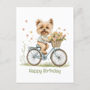 Happy Birthday Yorkie Dog Biking Spring Blumen Postkarte