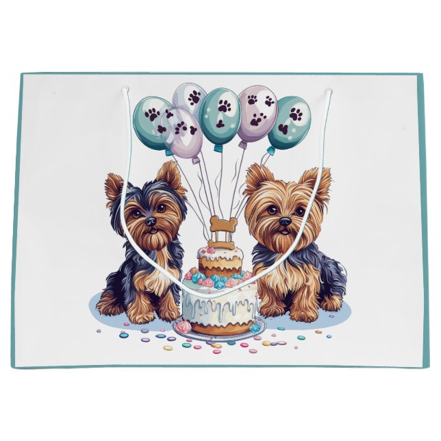 Happy Birthday Yorkie Dog Große Geschenktüte (Vorderseite)