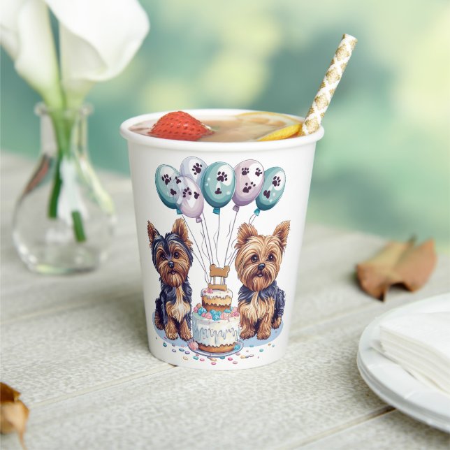Happy Birthday Yorkie Dog Pappbecher (In Situ)