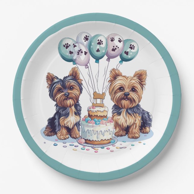Happy Birthday Yorkie Dog Pappteller (Vorderseite)
