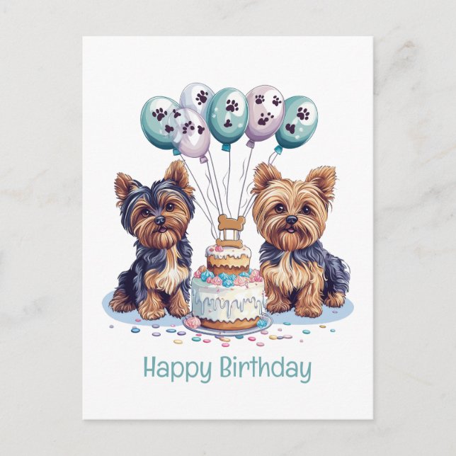 Happy Birthday Yorkie Dog Postkarte (Vorderseite)